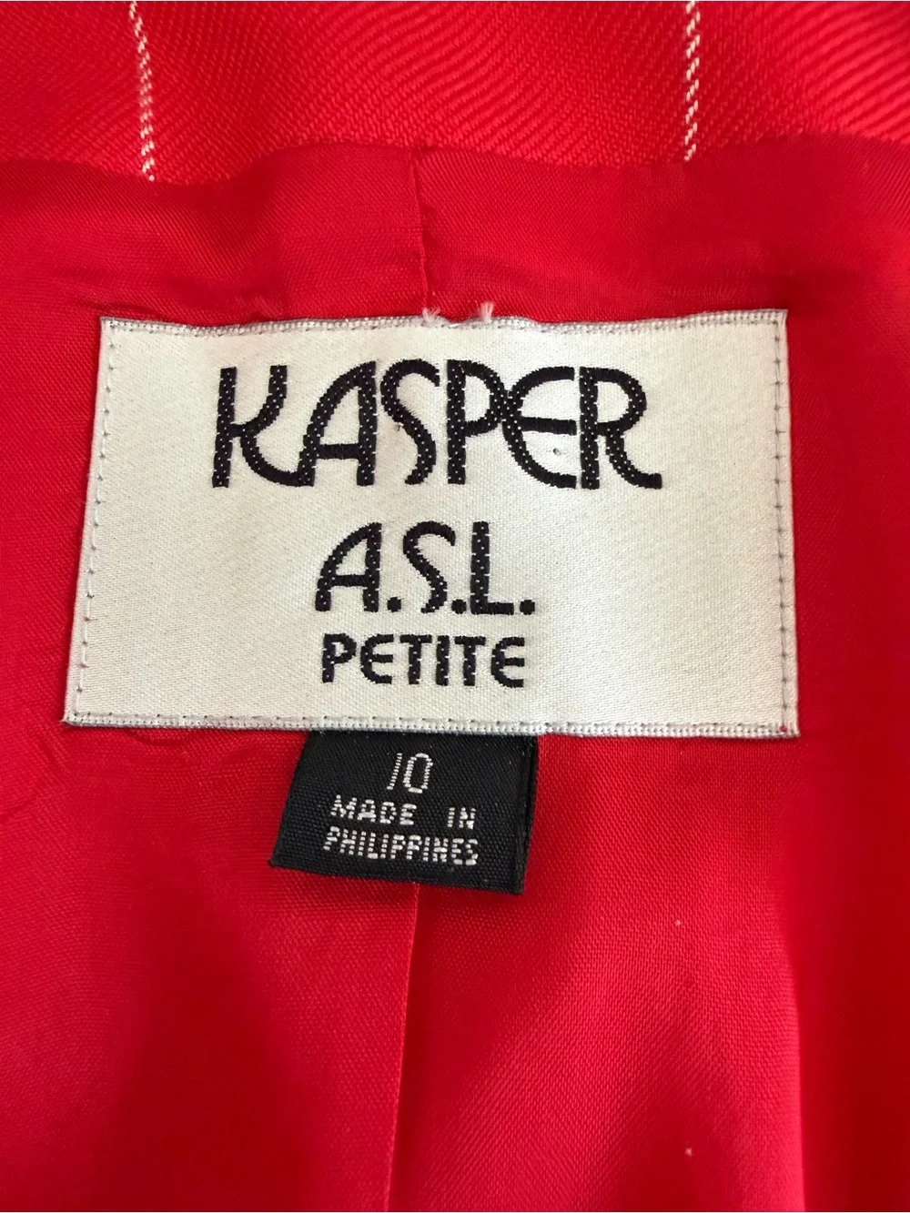 Like New Kasper ASL Red & White Window Pane Short Sleeve Jacket w White Skirt - Picture 7 of 16